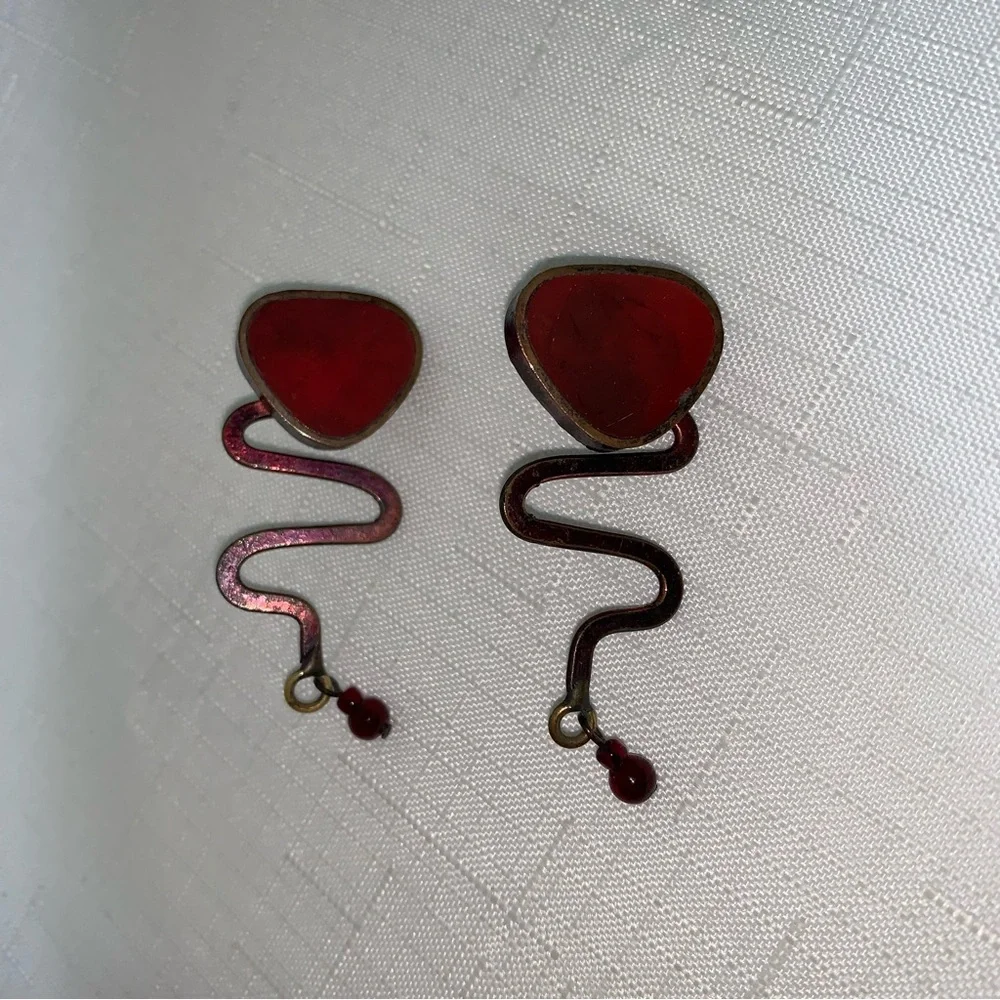 Handmade Artisan Jewelry Set Earrings Pendant Stone Metal Statement 80s 90s Y2K - Picture 3 of 12